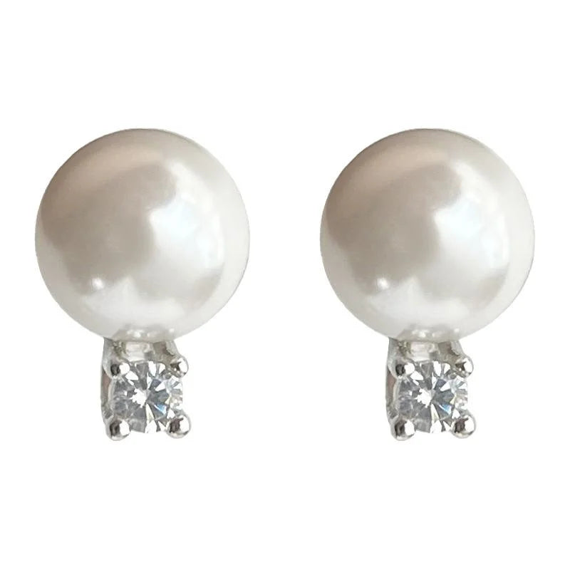 Mini Minimalist Micro Pave Zircon Glass Pearl Stud Earrings For Women Geometric Copper Jewelry