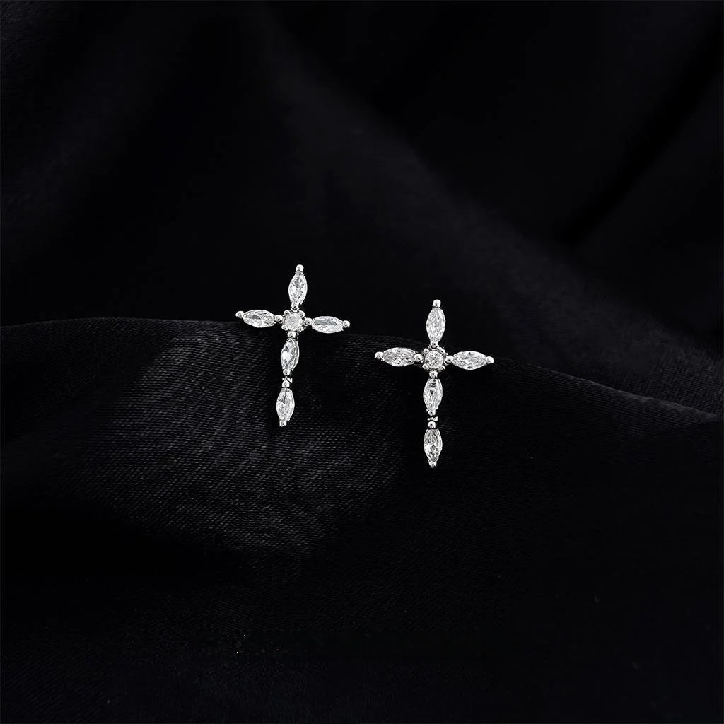 Minimalist Copper Micro Pave Zircon Cross Stud Earrings Geometric Faith Jewelry