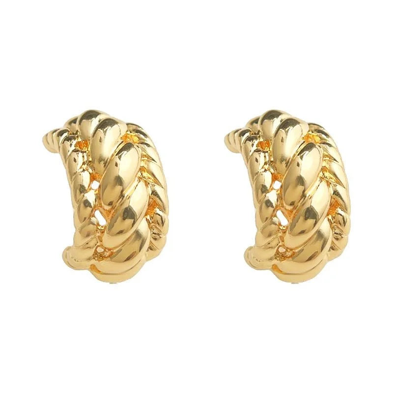 14K Gold Plated Copper Twisted C Shape Geometric Hoop Earrings