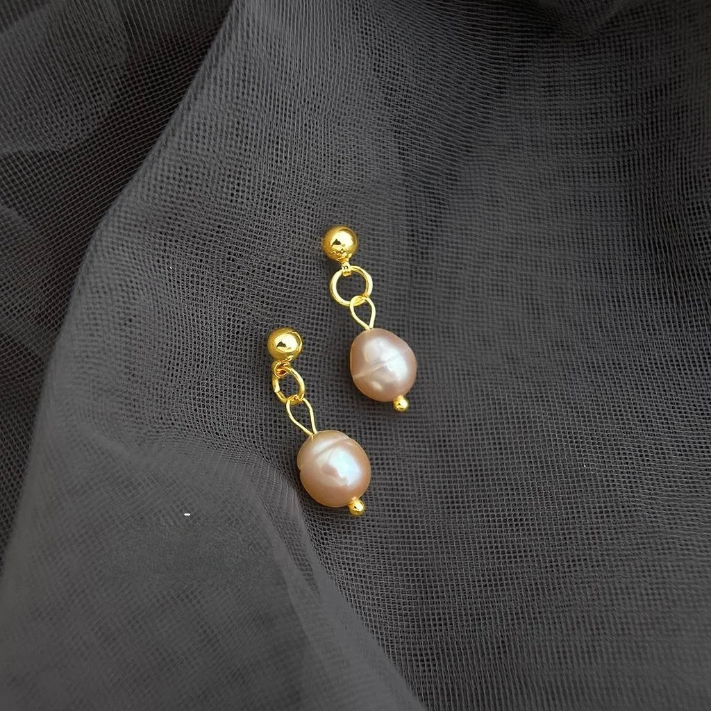 14K Gold Silver Plated Irregular Baroque Freshwater Pearl Stud Earrings Geometric Light Luxury