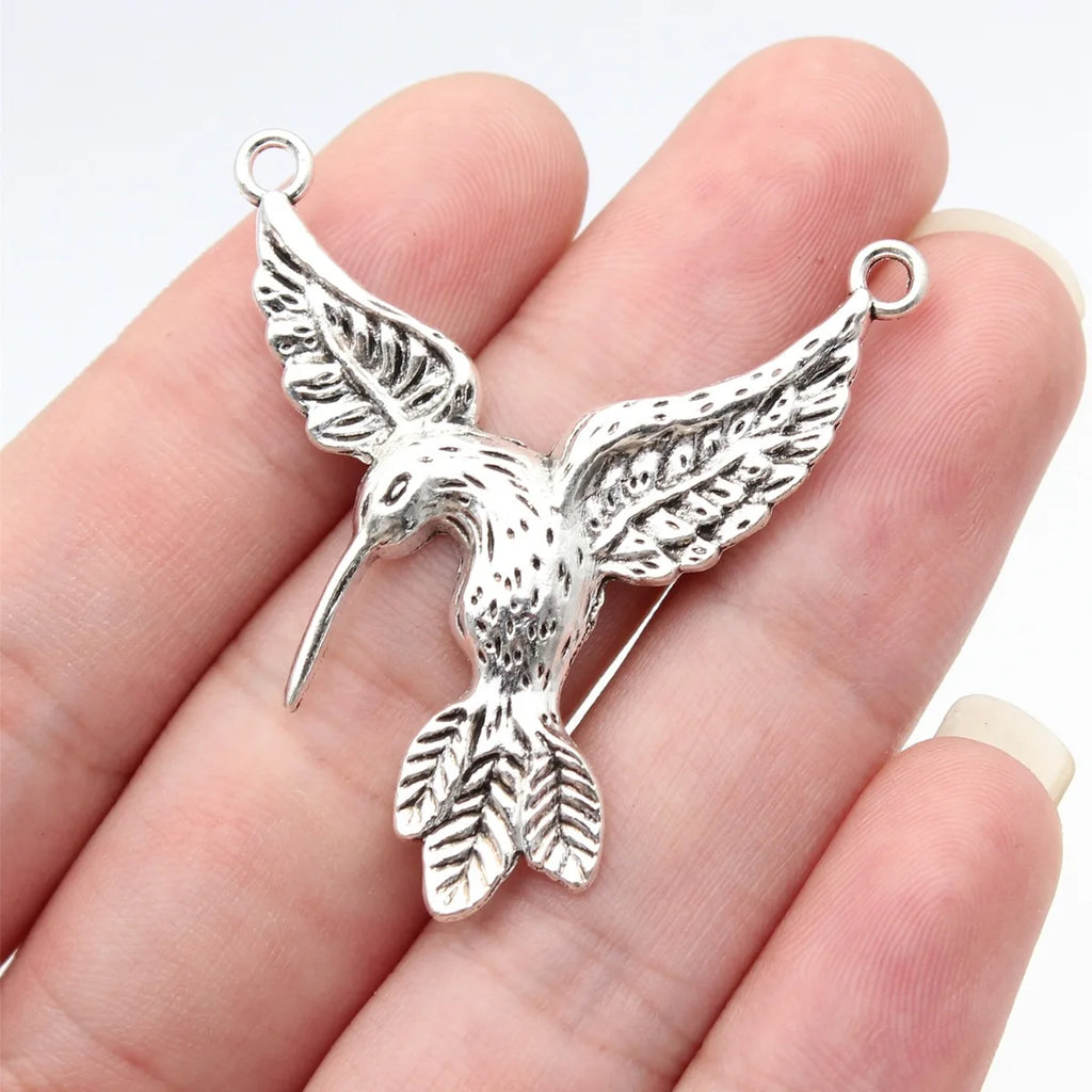 42x38mm 4.2g Antique Silver Zinc Alloy Hummingbird Bird Charm Pendant for DIY Necklace Bracelet Jewelry