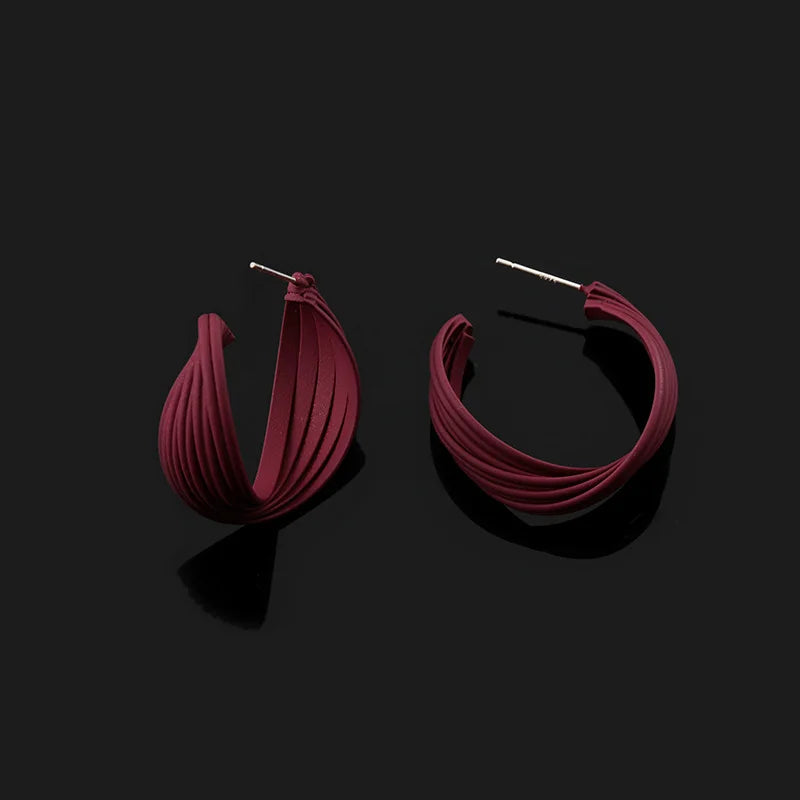 Klein Blue Enamel Spiral Hoop Stud & Clip On No Piercing Statement Round Pleated Earrings
