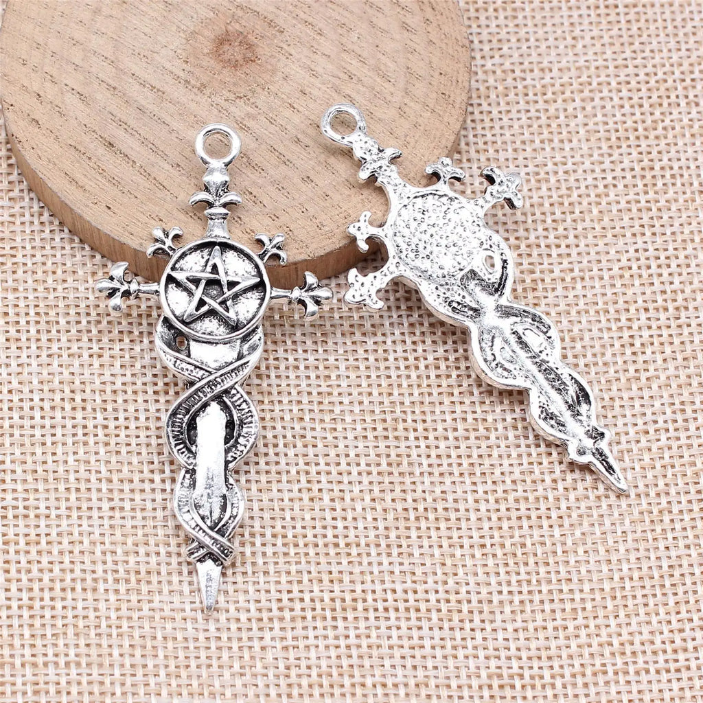 65x31mm 6.8g Antique Silver Zinc Alloy Five Point Star Sword Charm Pendant for DIY Jewelry Making