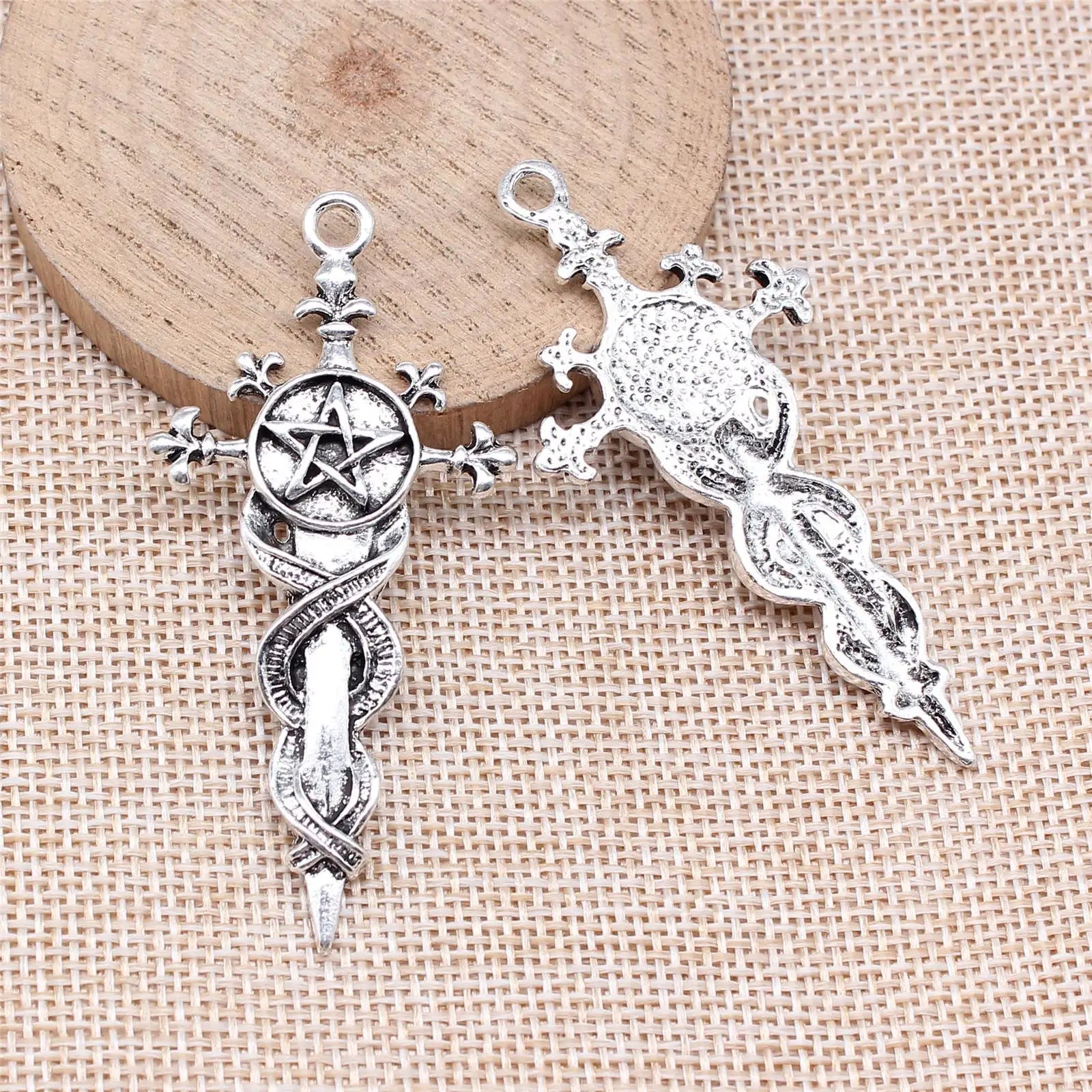 65x31mm 6.8g Antique Silver Zinc Alloy Five Point Star Sword Charm Pendant for DIY Jewelry Making