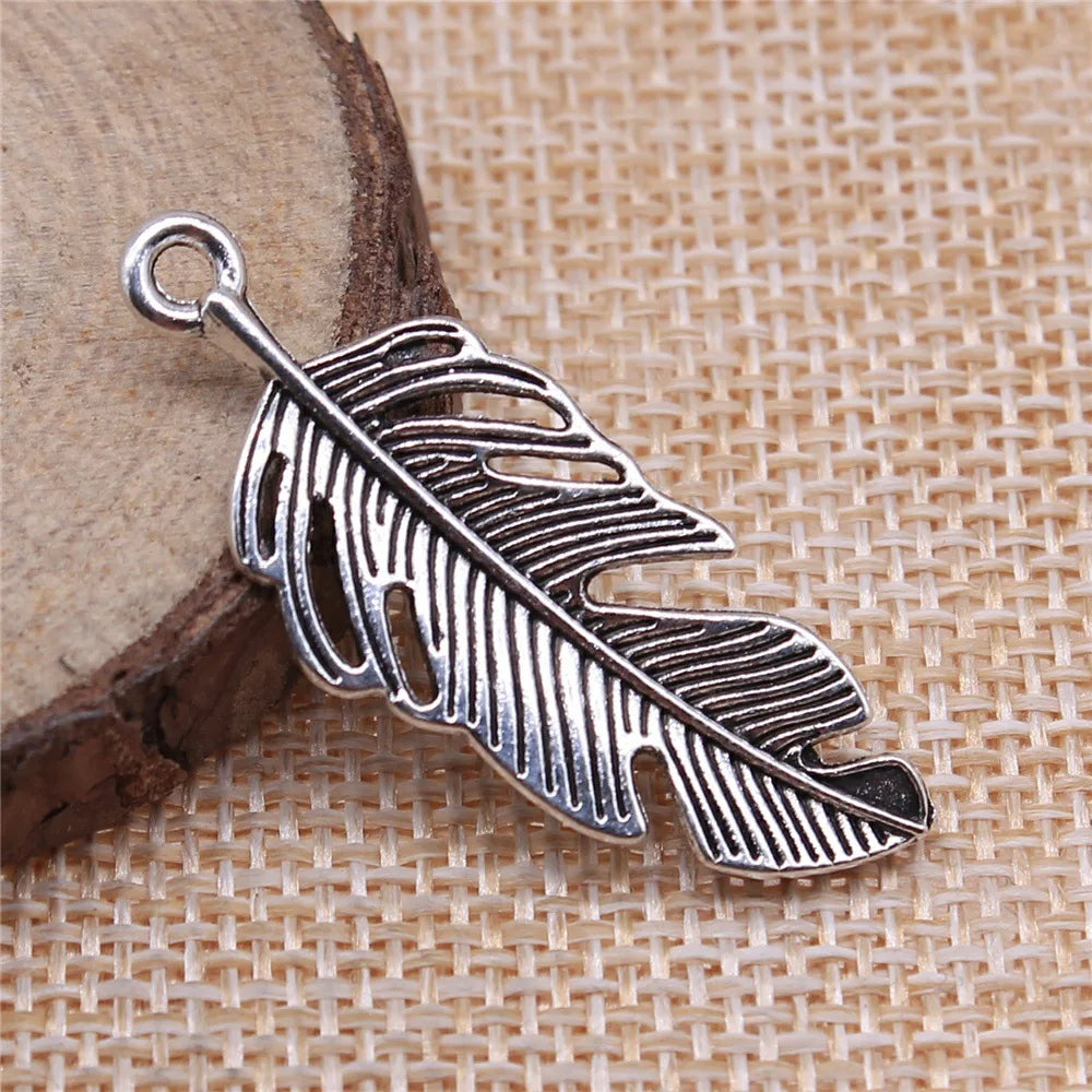 40x16mm 2.6g Multicolor Zinc Alloy Feather Charm Pendant for Necklace Bracelet Keychain Making