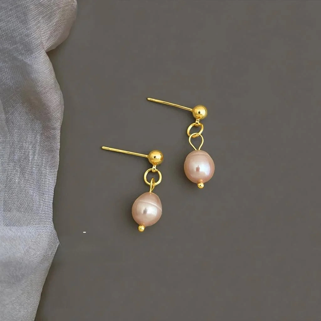14K Gold Silver Plated Irregular Baroque Freshwater Pearl Stud Earrings Geometric Light Luxury