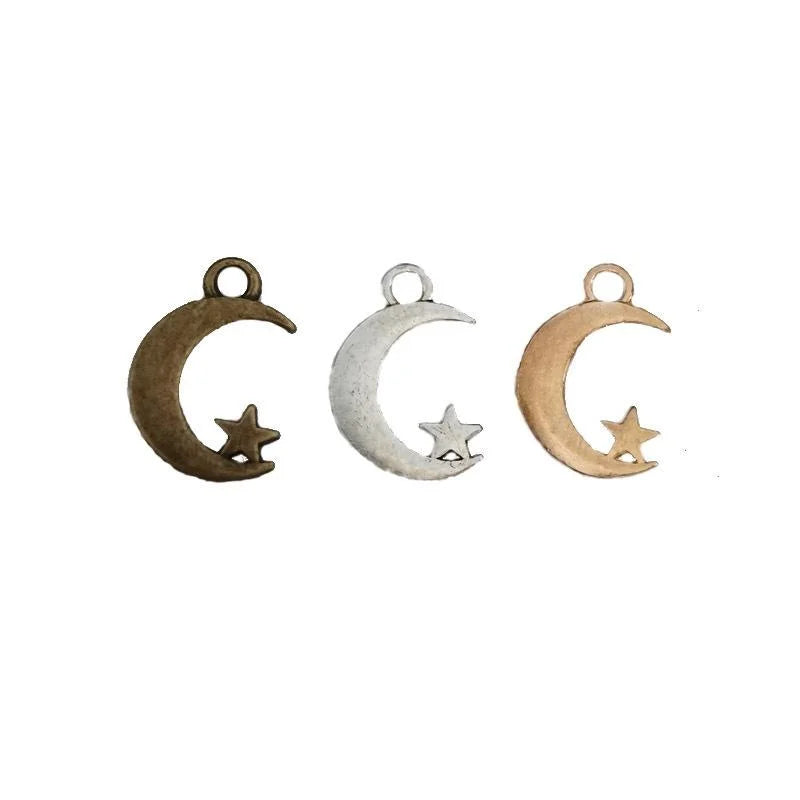 17x11MM Zinc Alloy Moon Double Sided Charm Pendant for DIY Necklace Bracelet Jewelry Making