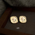 Sweet 14K Gold Plated Pearl Enamel Tulip Flower Stud Earrings