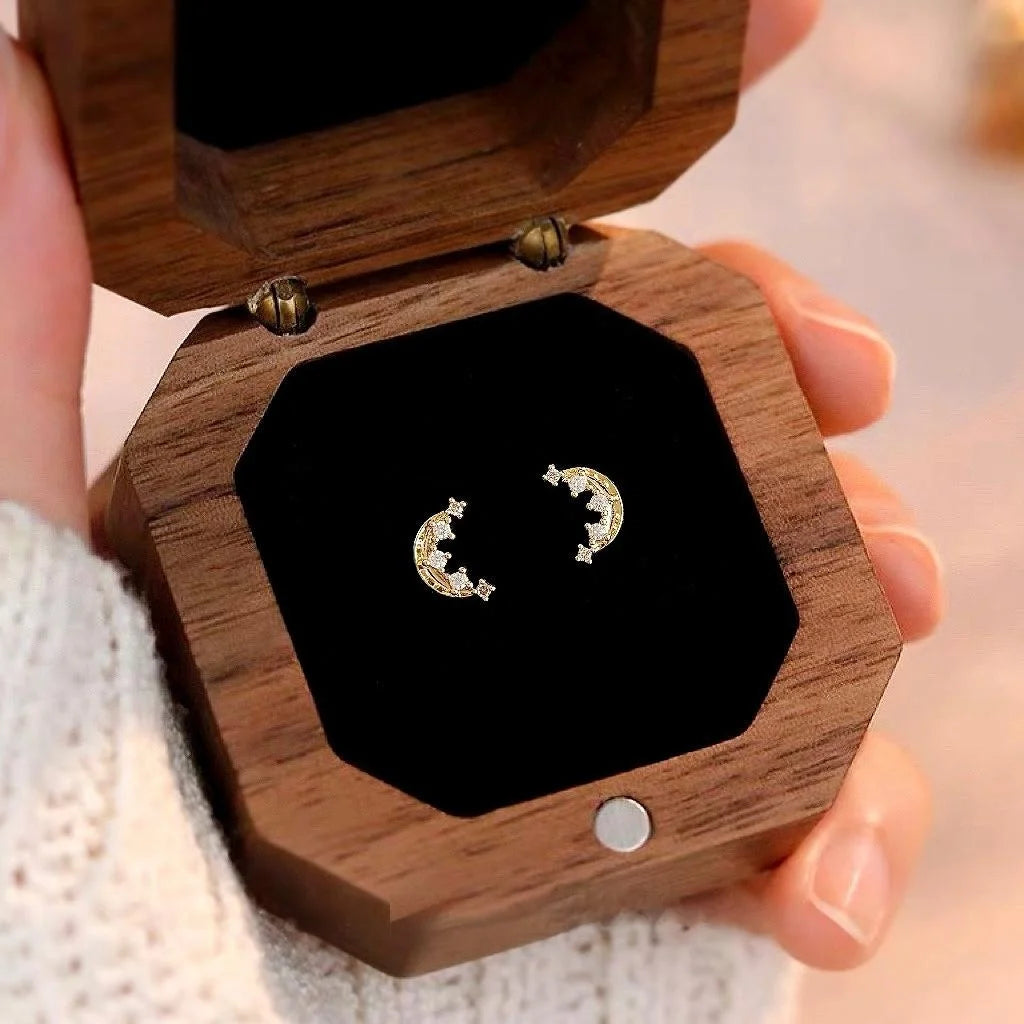 Minimalist Micro Pave Zircon Mini Crescent Moon Stud Earrings Copper