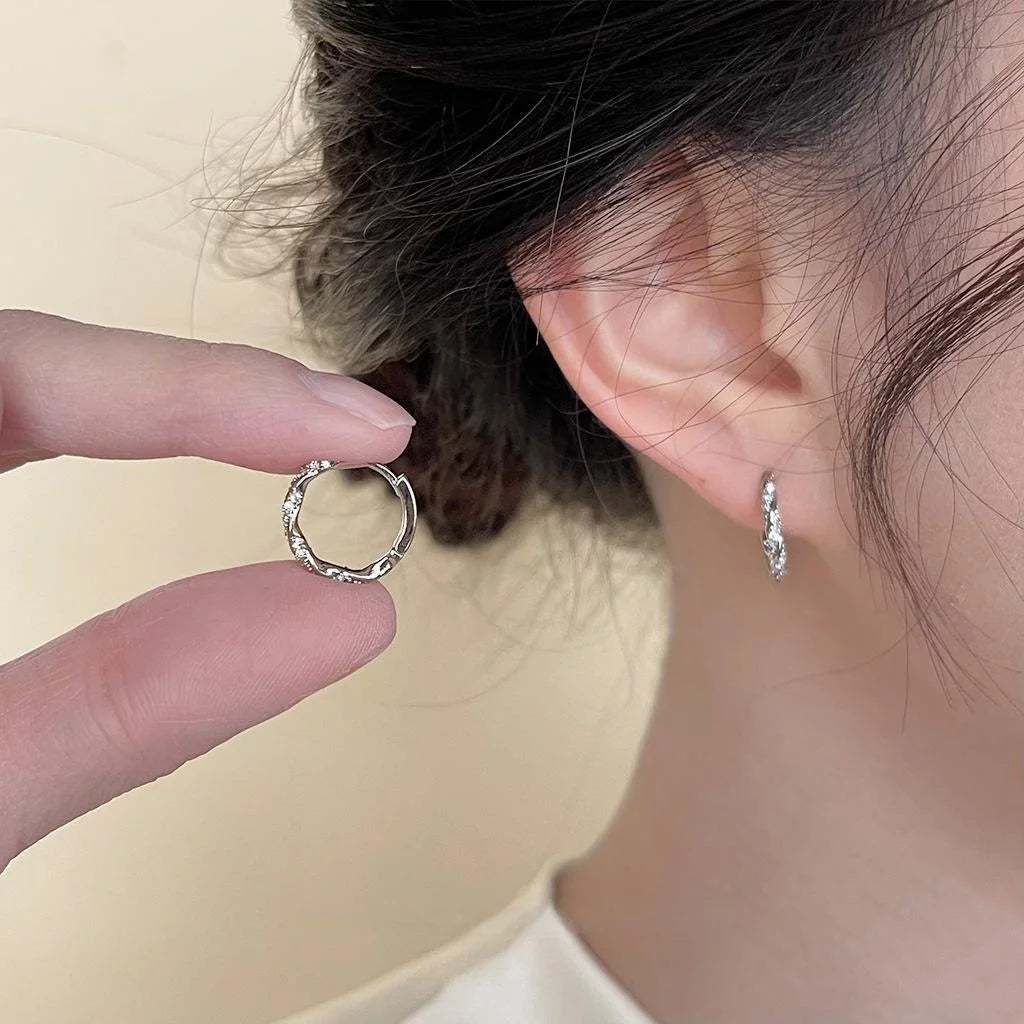 Style Copper Micro Pave Zircon Round Geometric Stud Earrings For Women