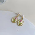 14K Gold Plated Copper Pearl Tulip Enamel Drop Earrings Forest Style Sweet Floral Jewelry