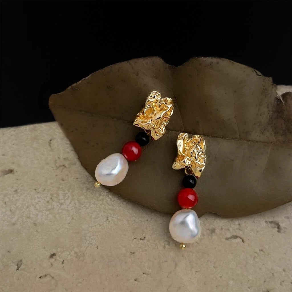 Handmade Baroque Freshwater Pearl Geometric Irregular Vintage Drop Earrings
