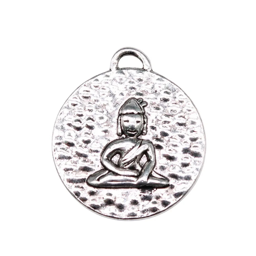 22x20mm 3.5g Antique Silver Zinc Alloy Round Seated Buddha Double Sided Charm Pendant for DIY Necklace Jewelry