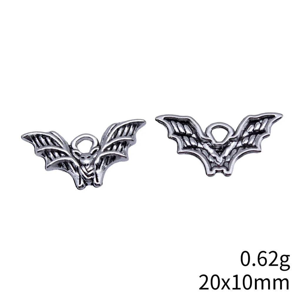 20x10mm 0.62g Antique Silver Zinc Alloy Bat Charm Pendant for DIY Halloween Jewelry Accessories