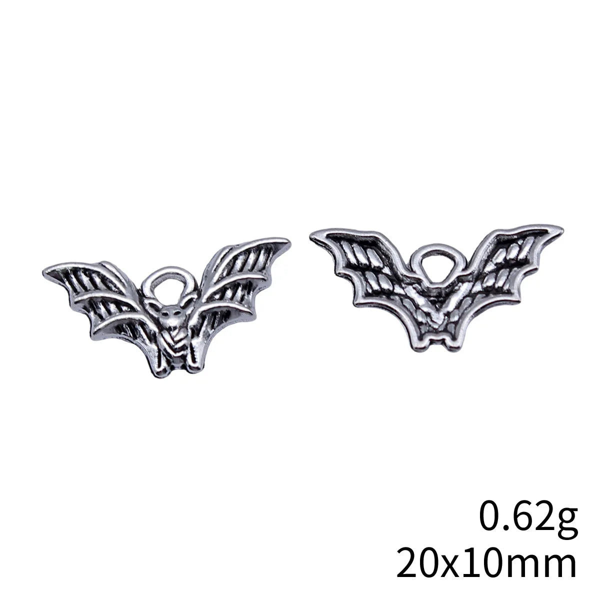 20x10mm 0.62g Antique Silver Zinc Alloy Bat Charm Pendant for DIY Halloween Jewelry Accessories
