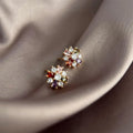 14K Gold Plated Copper Zircon Snowflake Stud Earrings Minimalist Colorful Flower Jewelry