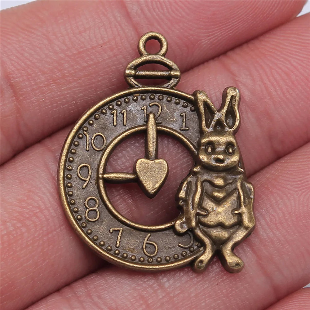 31x25mm 4.3g Multicolor Zinc Alloy Rabbit Clock Charm Pendant for DIY Bracelet Necklace Making