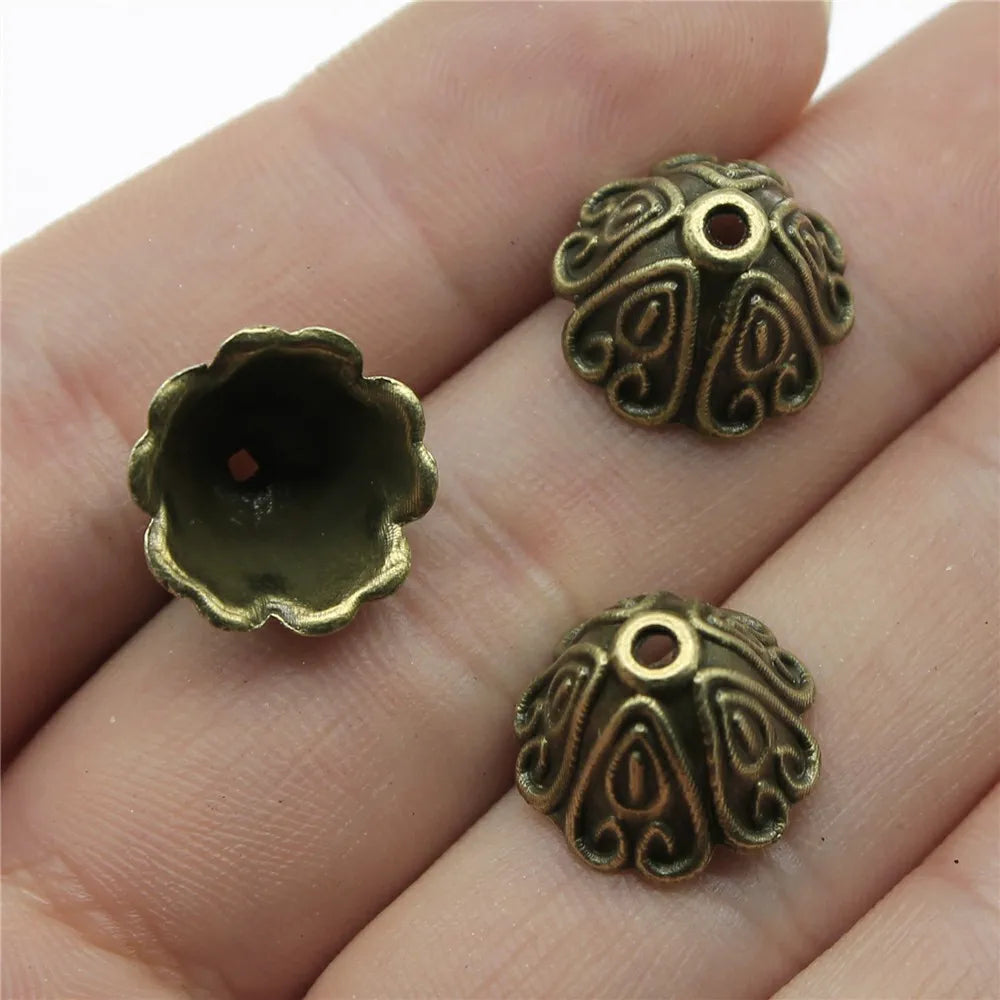 14x14x10mm 1.7g Multicolor Zinc Alloy Carved Flower Bead Cap Tassel End Cap for DIY Jewelry Making