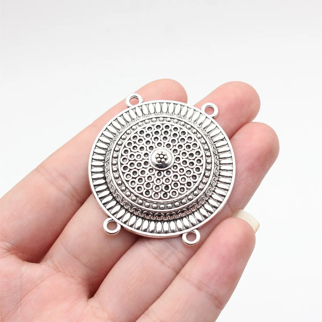 42x40mm 7.7g Antique Silver Zinc Alloy 4 Hole Connector Charm for Body Chain Waist Chain Headpiece DIY