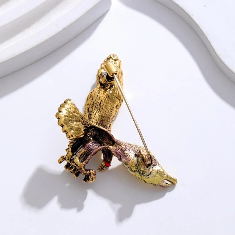 Vintage Gold Alloy Eagle Brooch With Red Rhinestone Eye, Elegant Animal Lapel Pin For Suit Accessory Gift