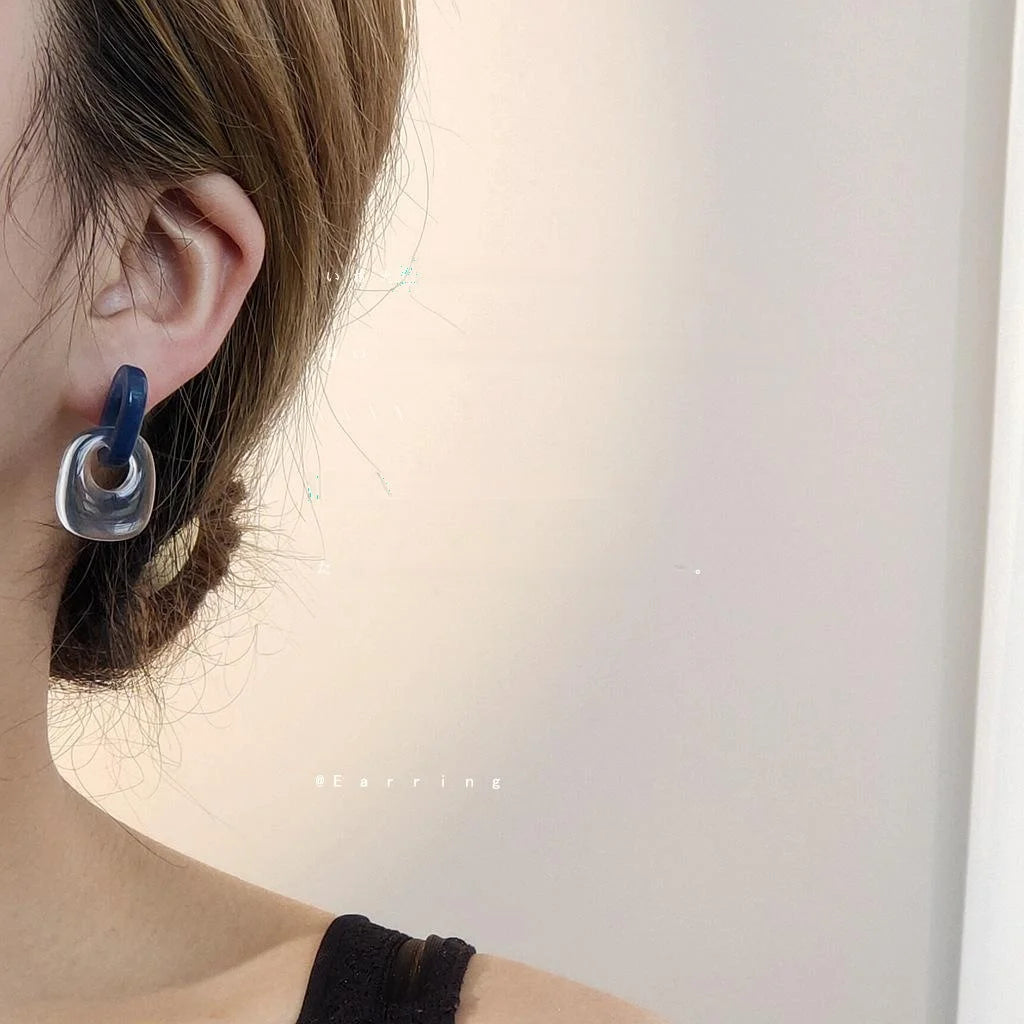 Korean Japanese Style Transparent Acetate Acrylic Geometric Ring Drop Earrings With Silver Plated Pins
