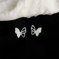 Fresh Sweet Enamel Butterfly Stud Earrings Copper Hollow Asymmetric Elegant Minimalist Jewelry