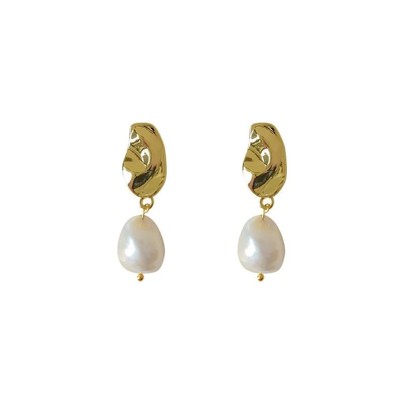 French Irregular Baroque Freshwater Pearl 14K Plated Copper Stud Earrings