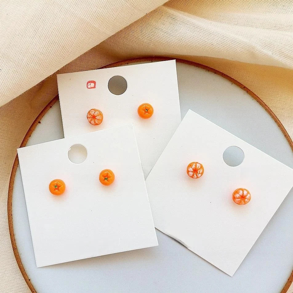 Hand Painted Polymer Clay Peeled Orange Stud Earrings, Korean Style Fruit Jewelry For Women