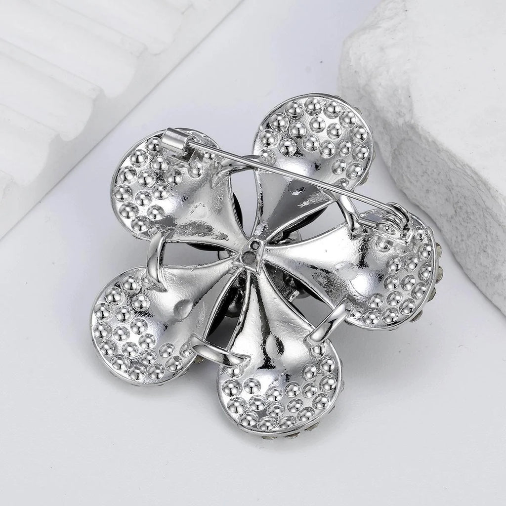 Luxury Black Flower Rhinestone Alloy Brooch, Elegant Crystal Lapel Pin Corsage Suit Accessory Gift