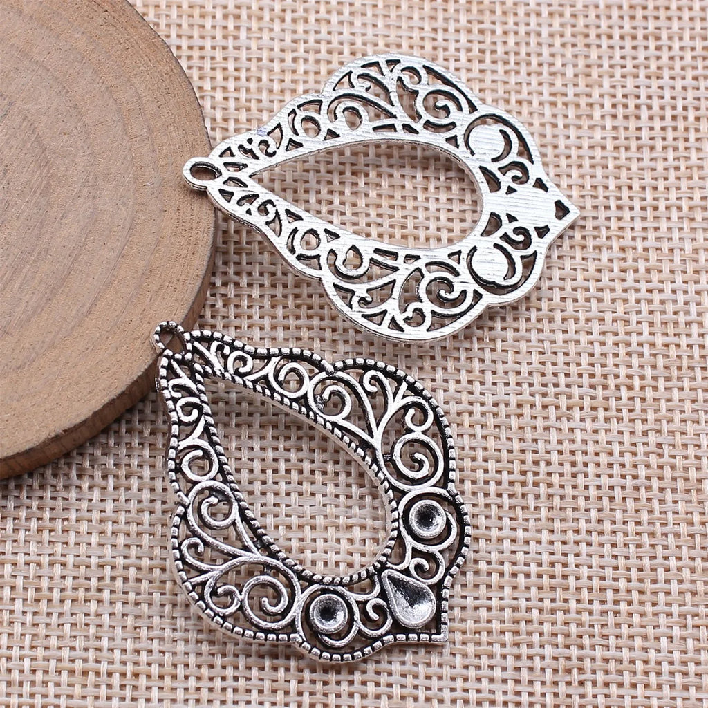 46x35mm 5g Antique Silver Zinc Alloy Geometric Flower Connector Charm for DIY Dangle Earrings
