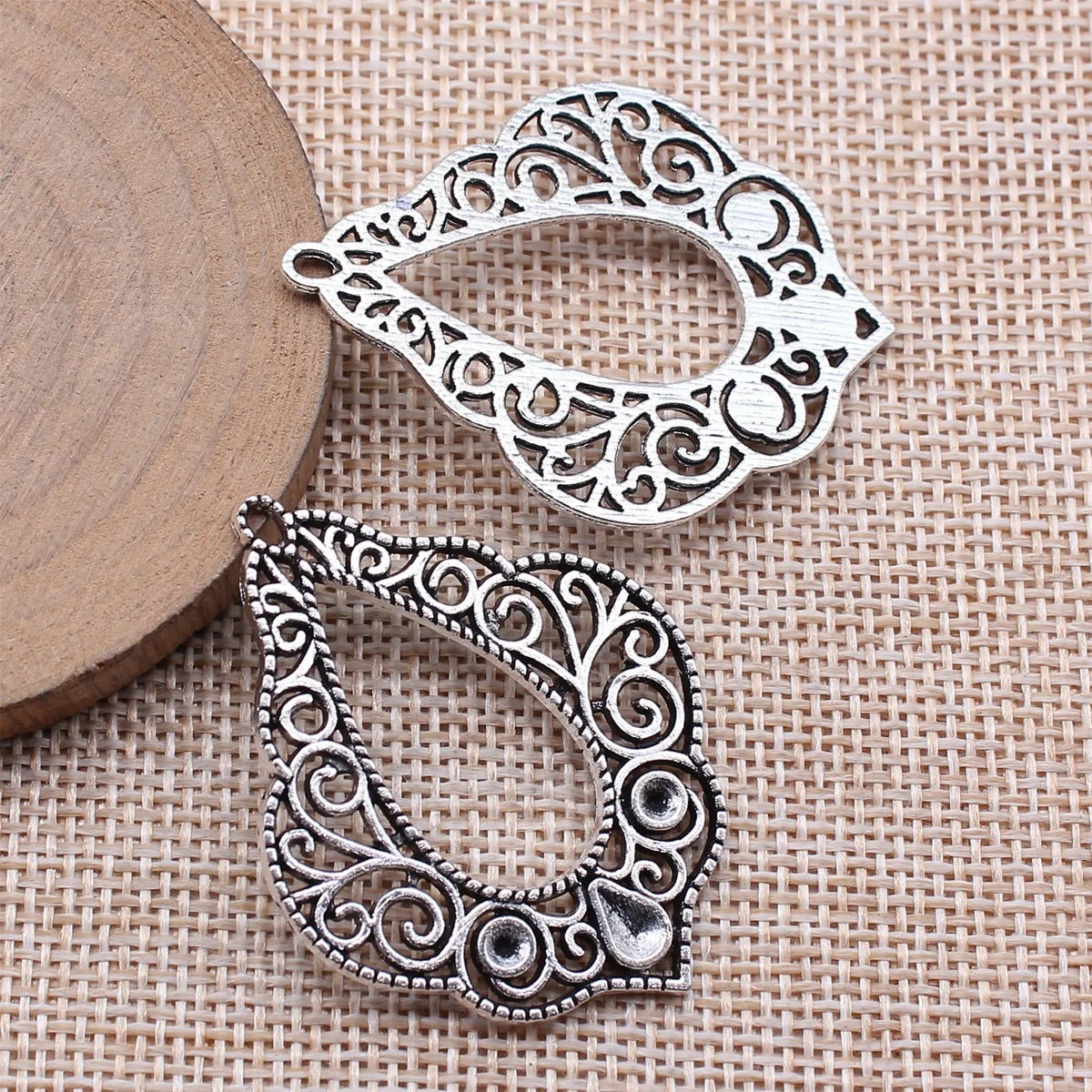 46x35mm 5g Antique Silver Zinc Alloy Geometric Flower Connector Charm for DIY Dangle Earrings
