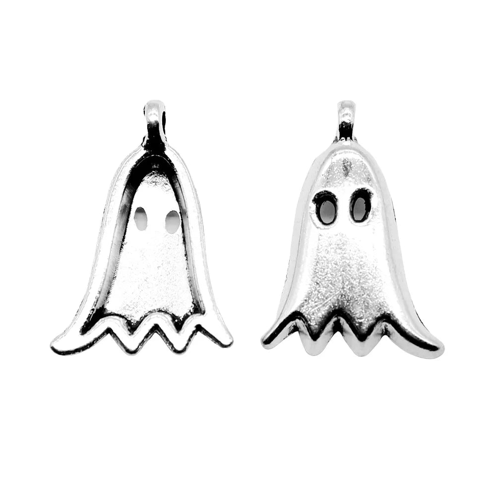 20x14mm 1.2g Antique Silver Zinc Alloy Ghost Charm Pendant for Halloween DIY Jewelry Making