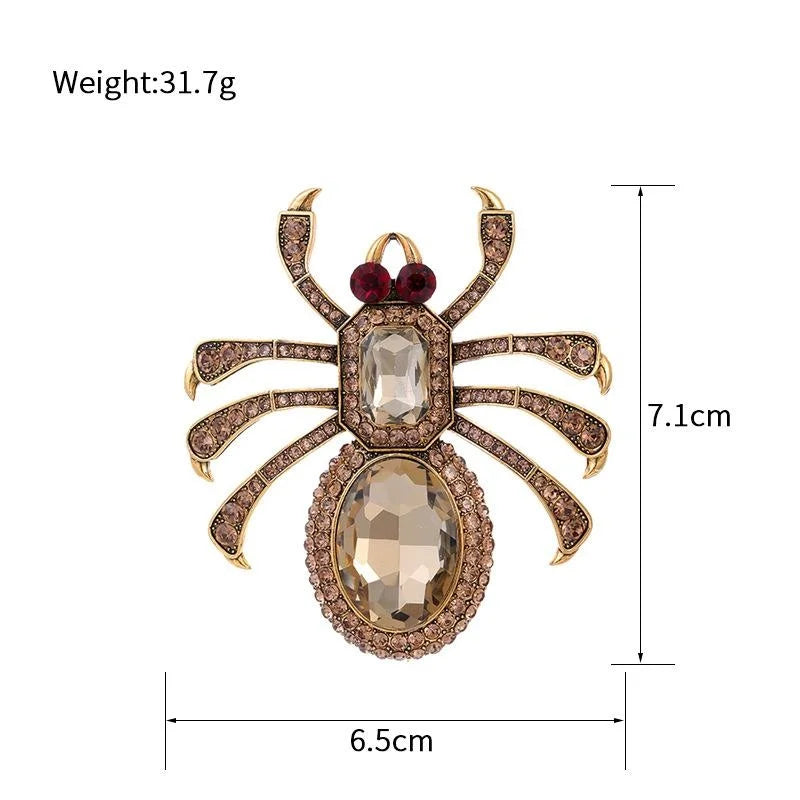 Luxury Big Spider Rhinestone Brooch With Pink Oval Crystal, Elegant Animal Lapel Pin Corsage Gift