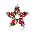 Vintage Hollow Star Brooch With Red Rhinestones And Enamel Flowers, Elegant Christmas Lapel Pin Gift