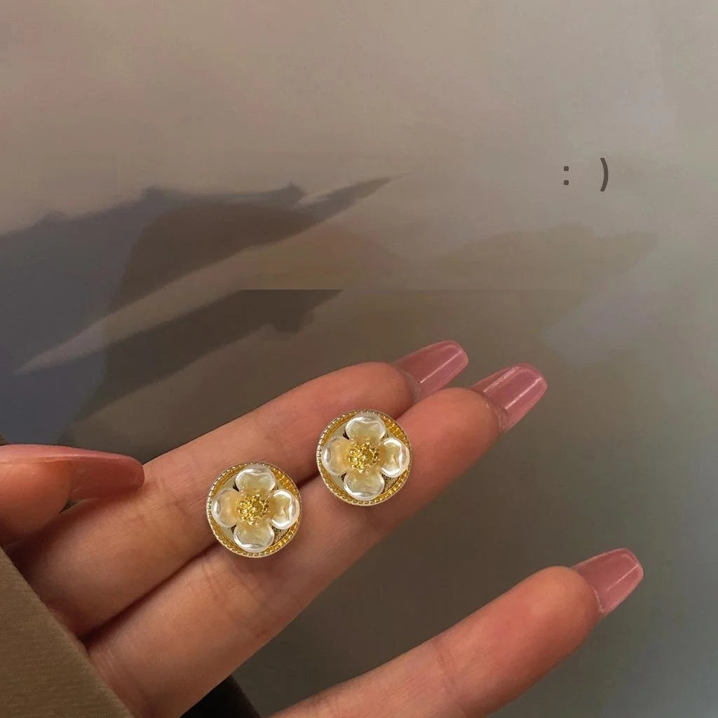 14K Plated Copper Flower Stud Earrings, Minimalist Fashion Jewelry