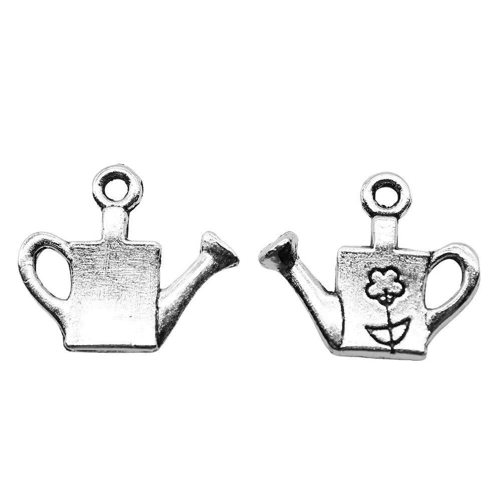 15x18mm 1g Antique Silver Zinc Alloy Watering Can Flower Charm Pendant for DIY Bracelet Necklace Making