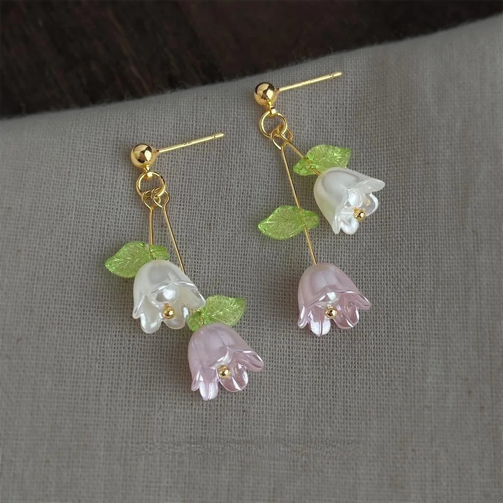 Handmade Copper Lily Of The Valley Tassel Drop Earrings Forest Floral Pastoral Style
