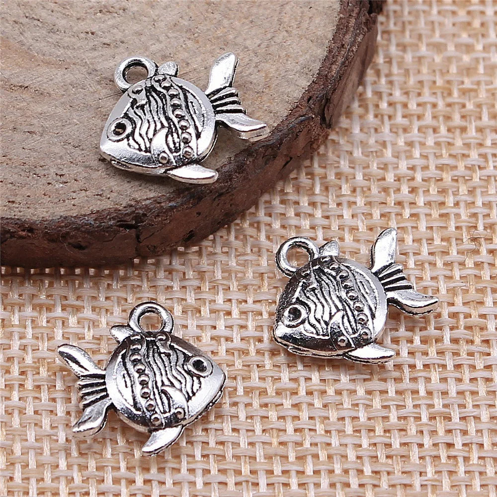 15x14x4mm 1.6g Antique Silver Zinc Alloy Tropical Fish Charm Pendant for DIY Bracelet Necklace Making