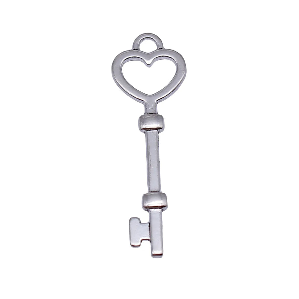 35x11mm 1.1g Antique Silver Zinc Alloy Heart Key Charm Pendant for DIY Necklace Bracelet Making