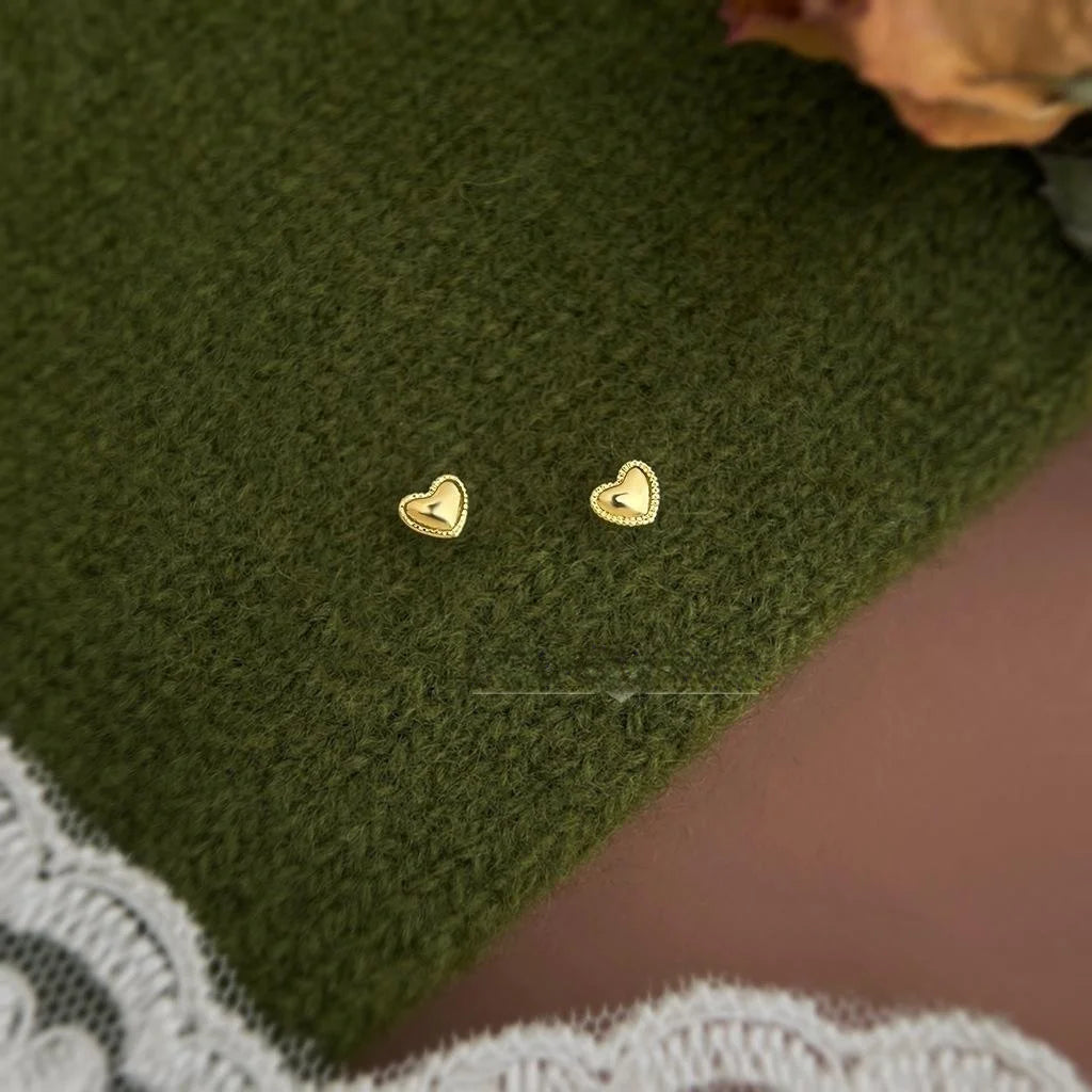 Mini Heart Copper Stud Earrings 14K Plated Minimalist Daily Jewelry