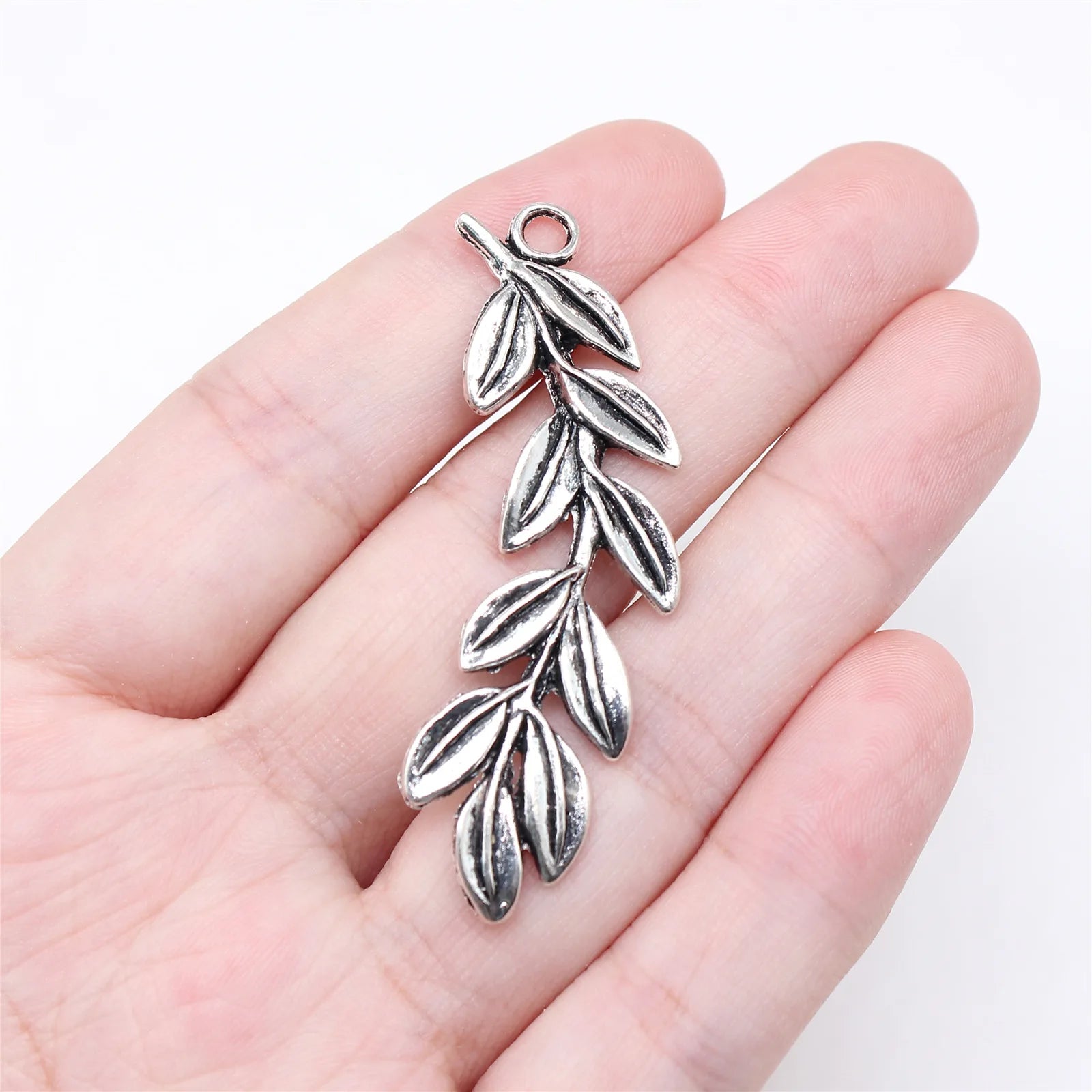 52x16mm 4.2g Antique Silver Zinc Alloy Olive Branch Charm Pendant for DIY Necklace Jewelry Making