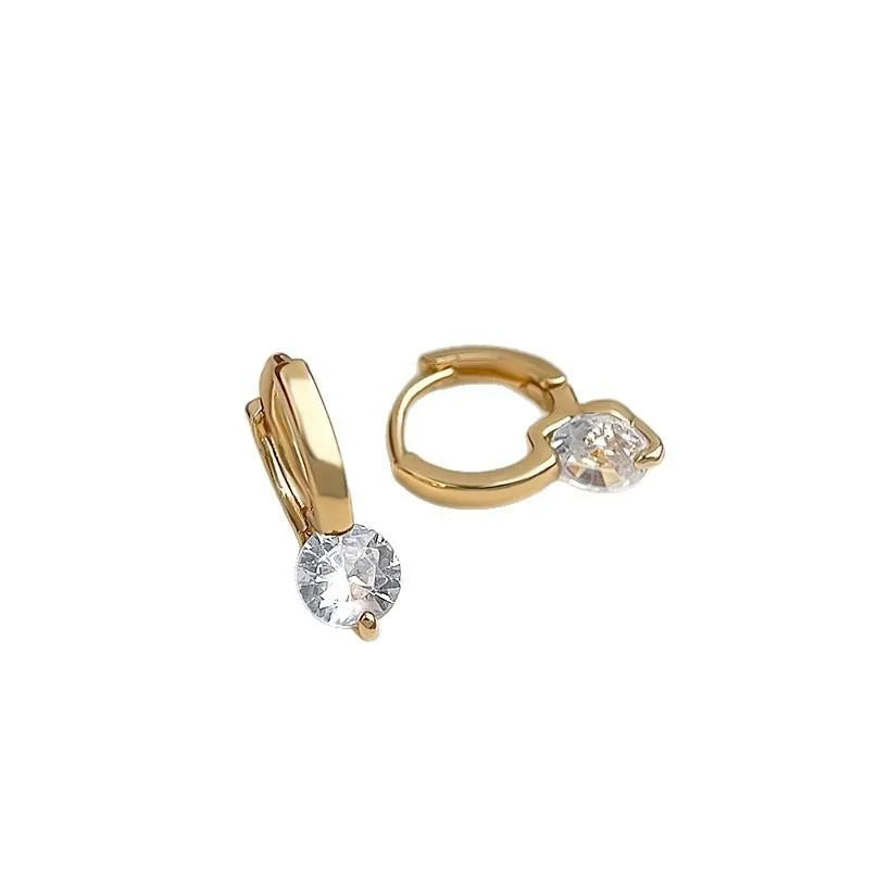 Elegant Copper Round Geometric Zircon Stud Earrings For Women