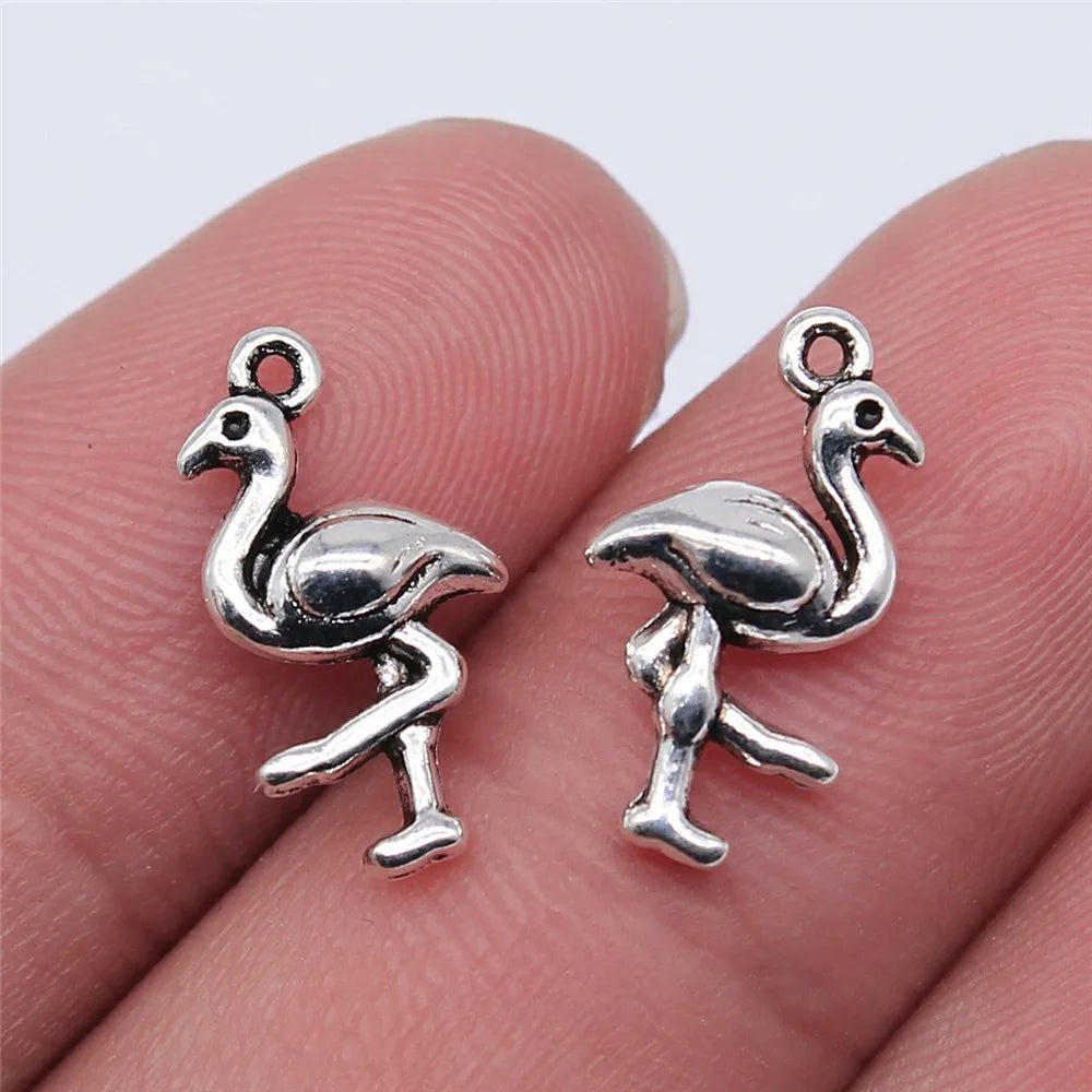 16x8mm 0.7g Antique Silver Zinc Alloy Flamingo Bird Charm Pendant for DIY Bracelet Necklace Jewelry Making