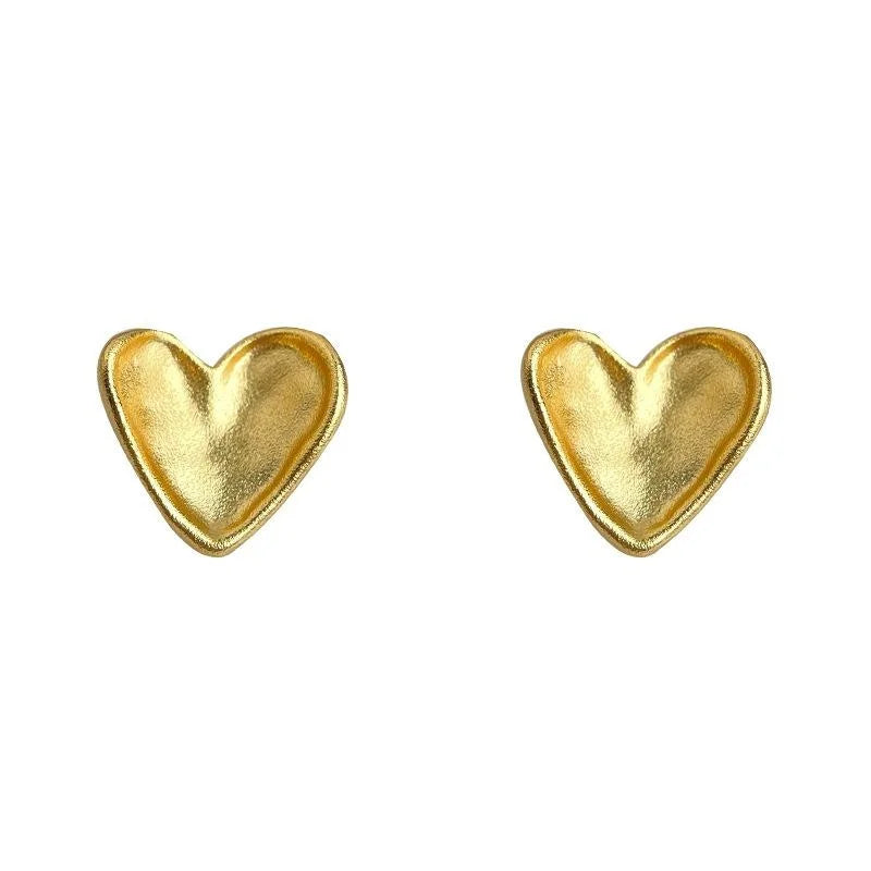 14K Matte Gold Plated Copper Curved Heart Stud Earrings For Women Light Luxury Jewelry
