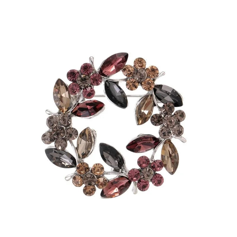 Elegant Rhinestone Crystal Flower Wreath Brooch, Alloy Floral Lapel Pin Corsage For Women's Suit Gift