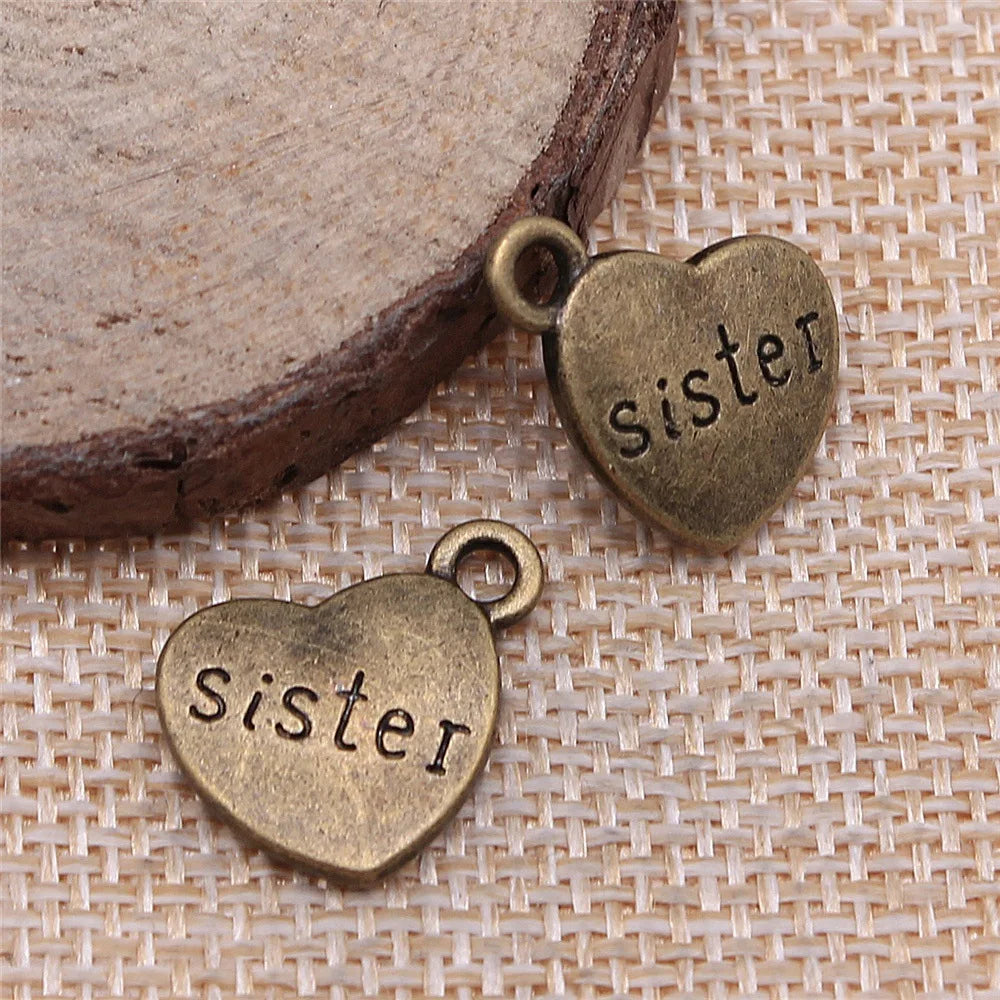 15x18mm 2.8g Multicolor Zinc Alloy Sister Heart Charm Pendant for DIY Bracelet Necklace Making