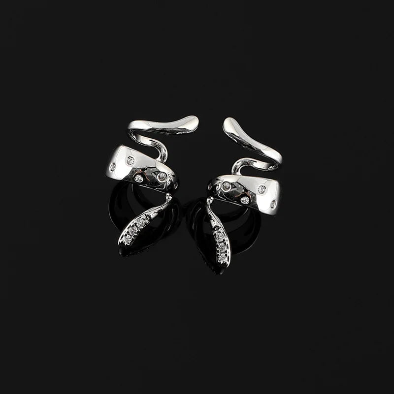 Elegant Irregular Snake Shape Alloy Rhinestone Ear Cuff Stud & Clip On No Piercing Earrings