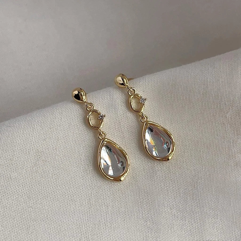 14K Gold Plated Copper Waterdrop Zircon Stud Earrings, Sweet Cool Geometric Jewelry