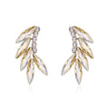 Elegant Gold Alloy Glass Crystal Leaf Wing Climber Earrings With Rhinestones For Wedding Party Gift