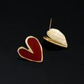 Luxury Red Enamel Heart Gold Tone Alloy Spiral Back Stud & Clip On No Piercing Women's Earrings